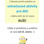 Jarní prázdniny - volnočasové aktivity nebudou!